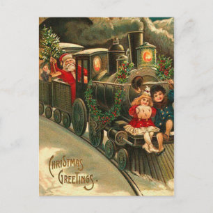 Cartes Pour Fêtes Annuelles Train vintage de Noël du père noël