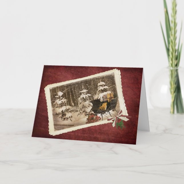 Cartes Pour Fêtes Annuelles traîneau à l'ancienne avec cadeaux (Devant)
