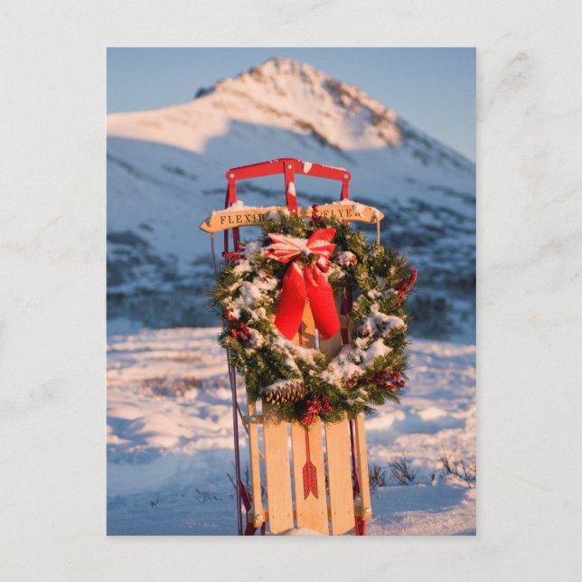 Cartes Pour Fêtes Annuelles Traîneau dans la neige avec couronne de Noël (Devant)