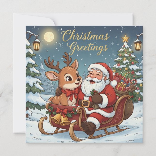 Cartes Pour Fêtes Annuelles Traîneau du Père Noël et rennes de Noël  (Devant)