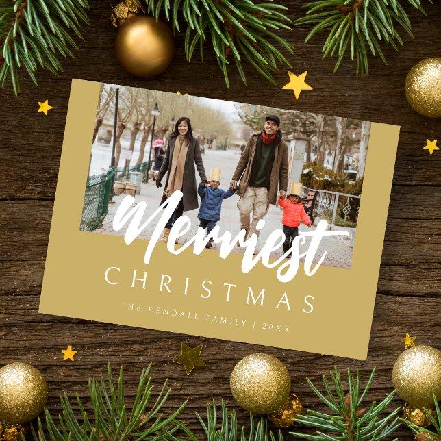 Cartes Pour Fêtes Annuelles Trendy Chic Photo Merriest Christmas Quote (Christmas Trendy Modern Photo Merriest Christmas Quote in Faux Gold Holiday Card with Envelope.)