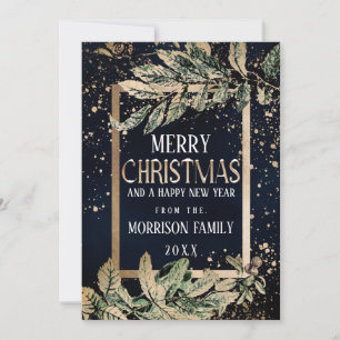 Cartes Pour Fêtes Annuelles Trendy Gold Splatter Foliage Marine Bleu Noël