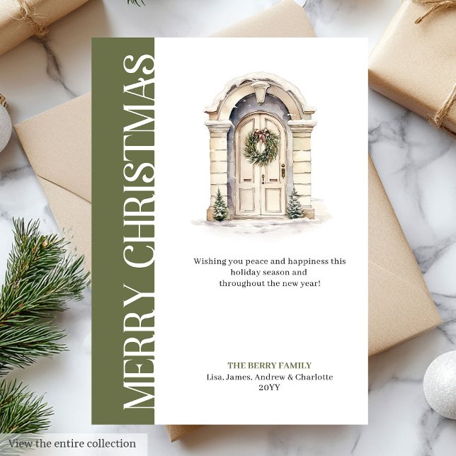 Cartes Pour Fêtes Annuelles Trendy Neutral Christmas Door Holiday Greeting (Trendy Neutral Christmas Door Holiday Greeting)
