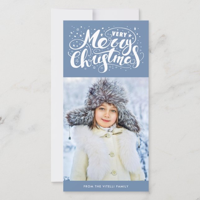 Cartes Pour Fêtes Annuelles Très Joyeuse photo de Noël | Bleu ardoise (Devant)