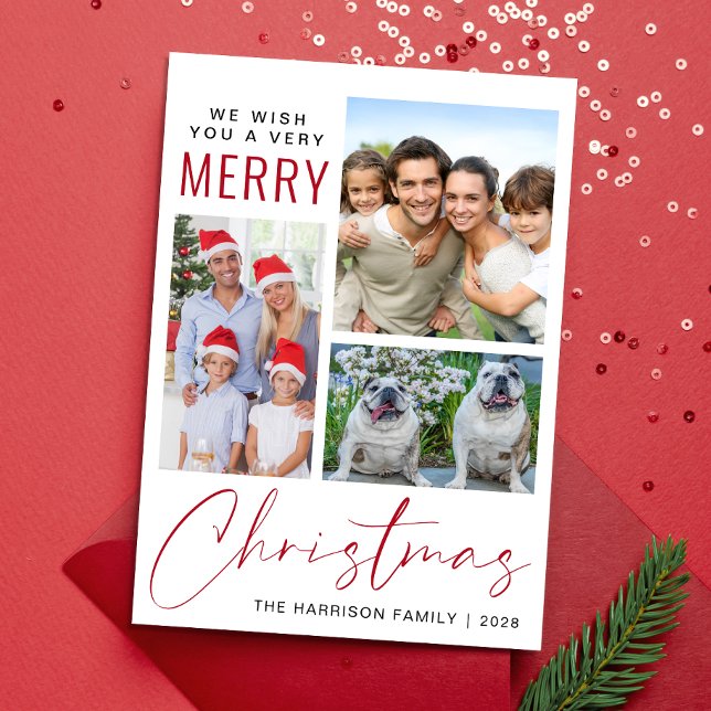 Cartes Pour Fêtes Annuelles Très Joyeux Noël photo 3 (This holiday season, let your family's smiles and heartwarming memories shine on our 3 photo card)