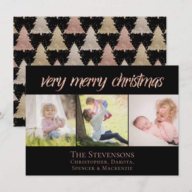 Cartes Pour Fêtes Annuelles Très Joyeux Noël | Photo moderne Rose Gold Chic (Devant / Derrière)