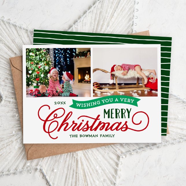 Cartes Pour Fêtes Annuelles Très Joyeux Noël Script 2 Photo (Créateur téléchargé)
