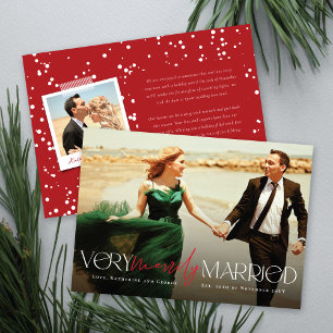 Cartes Pour Fêtes Annuelles Très Merrily Marié Mr & Mrs Mariage Photo Moderne