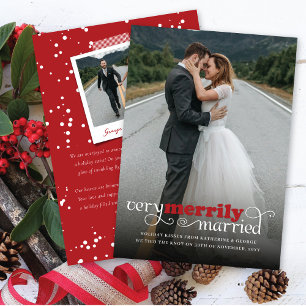 Cartes Pour Fêtes Annuelles Très Merrily Marié Mr & Mrs Mariage Photo Moderne