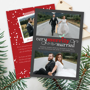 Cartes Pour Fêtes Annuelles Très Merrily Marié Mr & Mrs Mariage Photo Moderne