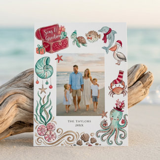 Cartes Pour Fêtes Annuelles Trésor Océanique Mers & Vœux Photo de Noël