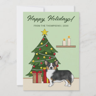 Cartes Pour Fêtes Annuelles Tricolore noir Pembroke Corgi gallois Arbre de Noë