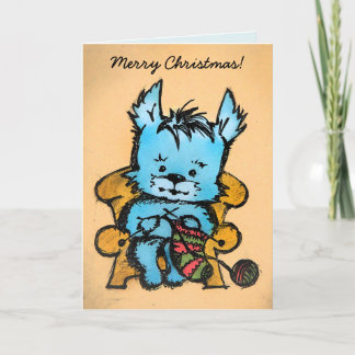 Cartes Pour Fêtes Annuelles Tricot Westie - Joyeux Noël - Main tirée