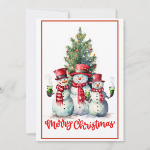 Cartes Pour Fêtes Annuelles Trio de bonhomme de neige et Toast d'arbre
