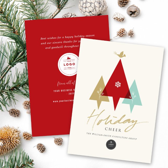 Cartes Pour Fêtes Annuelles Trio Trees Dove Et Vacances Chevaucher Moderne (Créateur téléchargé)