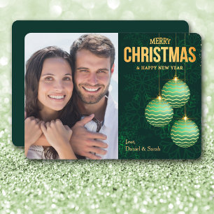 Cartes Pour Fêtes Annuelles Trois ampoules d'arbre vert Flocon de neige Photo 