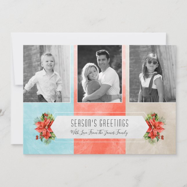 Cartes Pour Fêtes Annuelles Trois blocs couleur photo Noël (Devant)