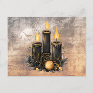Cartes Pour Fêtes Annuelles Trois bougies noires Ornements or chauves-souris H
