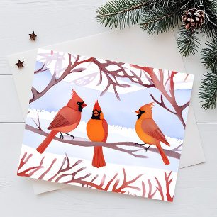 Cartes Pour Fêtes Annuelles Trois cardinaux rouges dans des branches enneigées
