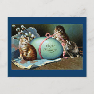 Cartes Pour Fêtes Annuelles Trois chats et gros oeuf de Pâques bleu