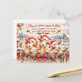 Cartes Pour Fêtes Annuelles Trois chèvres de Noël espiègles – Aquarelle festiv