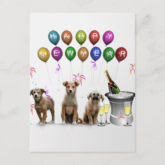 Cartes Pour Fêtes Annuelles Trois chiens mignons souhaitant la bonne année (Devant)
