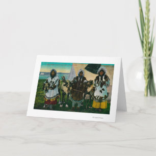 Cartes Pour Fêtes Annuelles Trois Eskimo Beautés et Sled ReindeerState