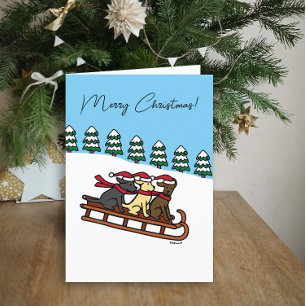 Cartes Pour Fêtes Annuelles Trois Labradors Sled Diapositive Vue de neige