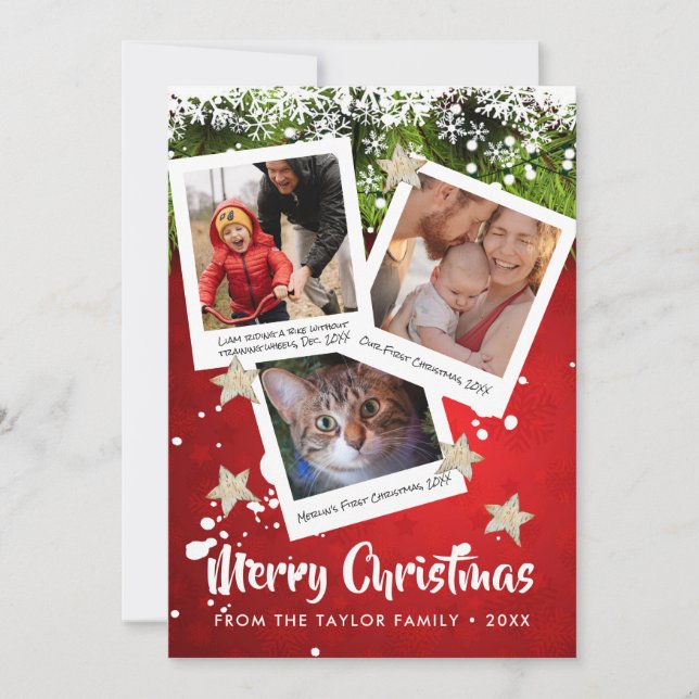 Cartes Pour Fêtes Annuelles Trois légendes de photos en collage Joyeux Noël (Devant)