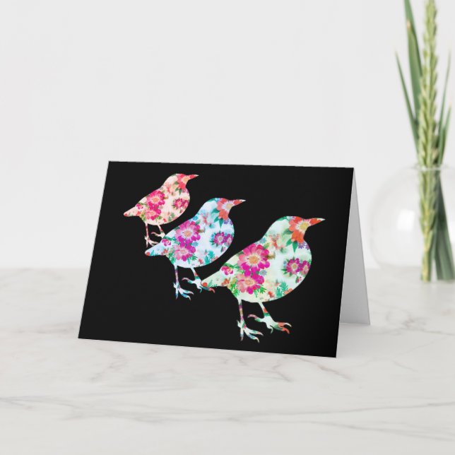 Cartes Pour Fêtes Annuelles Trois oiseaux floraux Fête des mères (Devant)