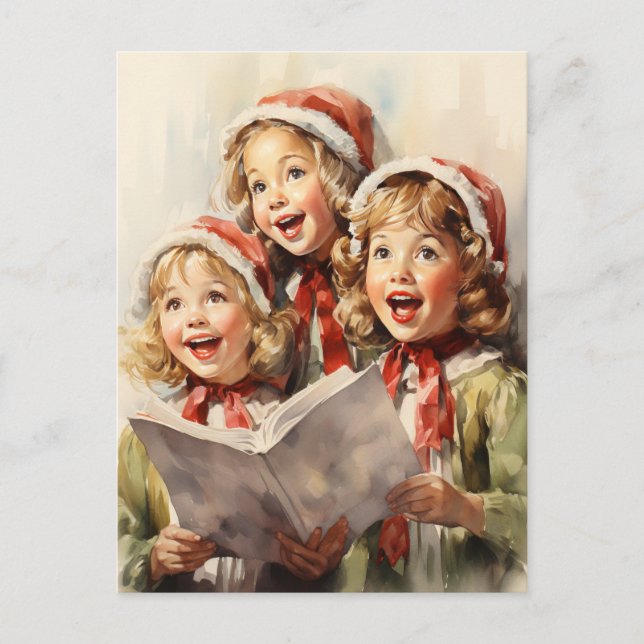 Cartes Pour Fêtes Annuelles Trois Petites Filles Chantant (Devant)