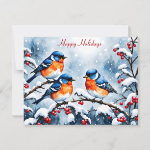 Cartes Pour Fêtes Annuelles Trois petits oiseaux chanteurs et des baies rouges