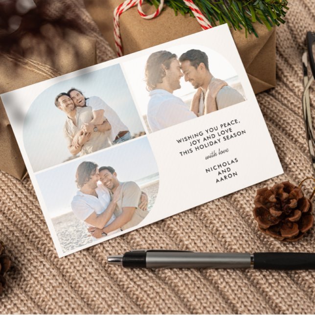 CARTES POUR FÊTES ANNUELLES TROIS PHOTOS DEMI ARCH SIMPLE NOËL VACANCES (BOHO MINIMAL ARCH THREE PHOTO CHRISTMAS HOLIDAYS   GREETING CARDS. Perfect for GAY LESBIAN LGBTQ )