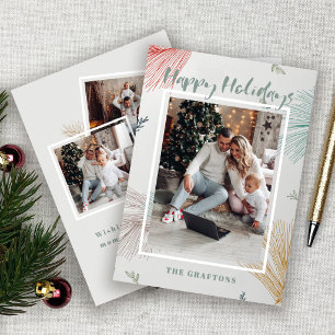 Cartes Pour Fêtes Annuelles Trois photos élégantes Joyeuses Fêtes Joyeux Noël