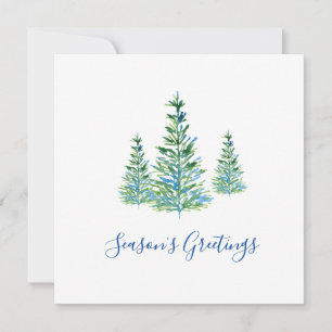 Cartes Pour Fêtes Annuelles Trois pins d'aquarelle bleu vert