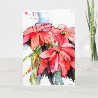 Cartes Pour Fêtes Annuelles Trois Poinsettias en Aquarelle