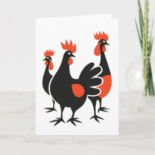Cartes Pour Fêtes Annuelles Trois Poules Françaises Rétro Milieu de Siècle Déc