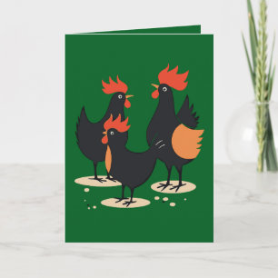 Cartes Pour Fêtes Annuelles Trois Poules Françaises Rétro Milieu de Siècle Déc