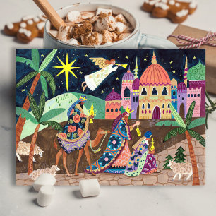 Cartes Pour Fêtes Annuelles Trois Rois Mages fantaisistes avec étoile et cadea