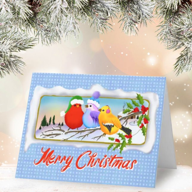 Cartes Pour Fêtes Annuelles Trois Songbirds De Noël Sur Holly Branch (Créateur téléchargé)