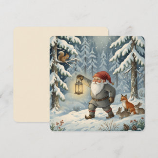 Cartes Pour Fêtes Annuelles Troll scandinave vintage dans une forêt enneigée