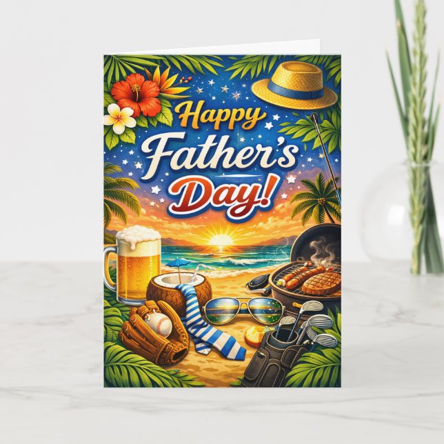 Cartes Pour Fêtes Annuelles Tropical Beach Fathers Day (Devant)