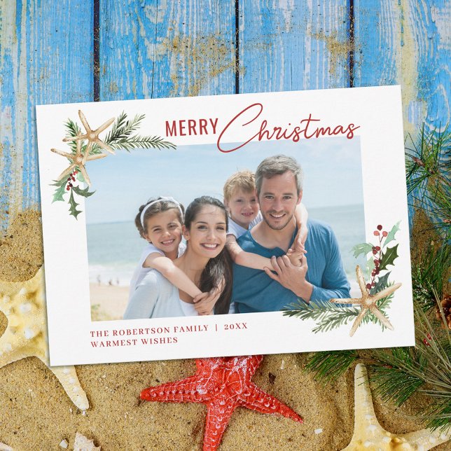Cartes Pour Fêtes Annuelles Tropical Beach Starfish Noël Photo (Créateur téléchargé)