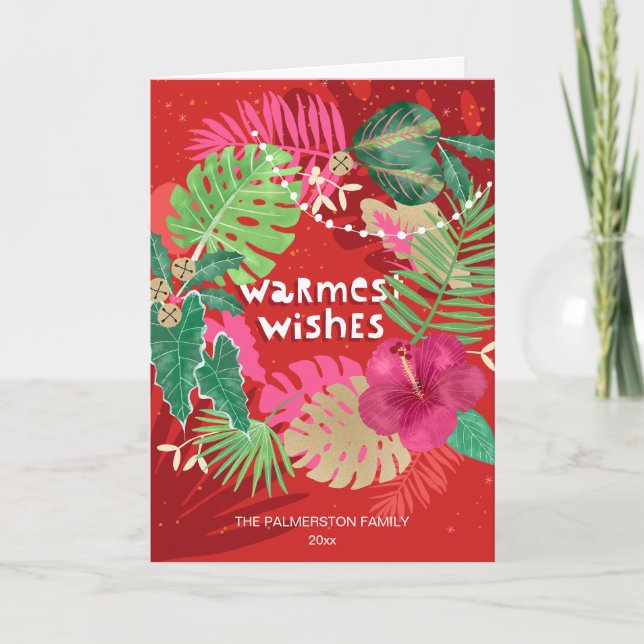 Cartes Pour Fêtes Annuelles Tropical Christmas Wreath Custom Photo Folded (Devant)
