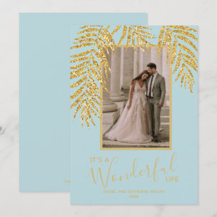 Cartes Pour Fêtes Annuelles Tropical Gold Palm Blue Christmas Photo