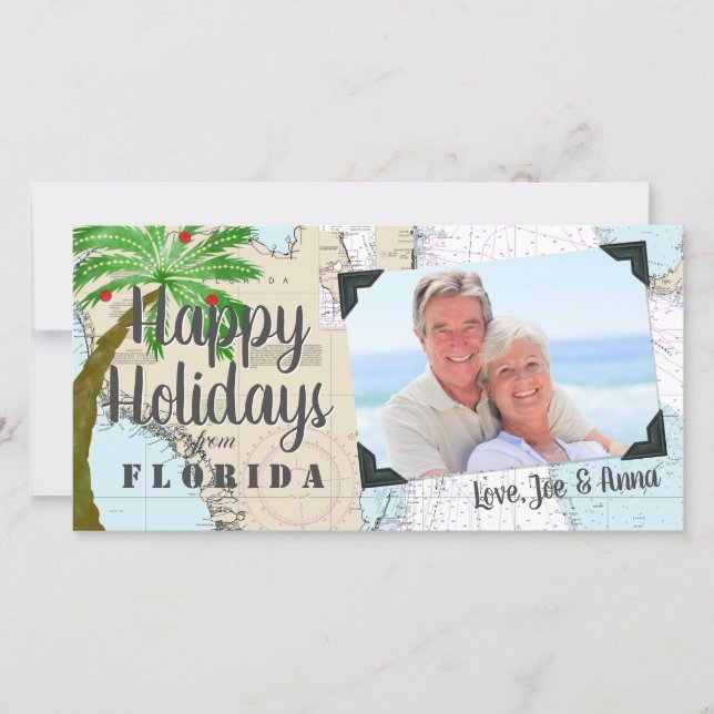 Cartes Pour Fêtes Annuelles Tropical Happy Holidays from Florida Nautical (Devant)
