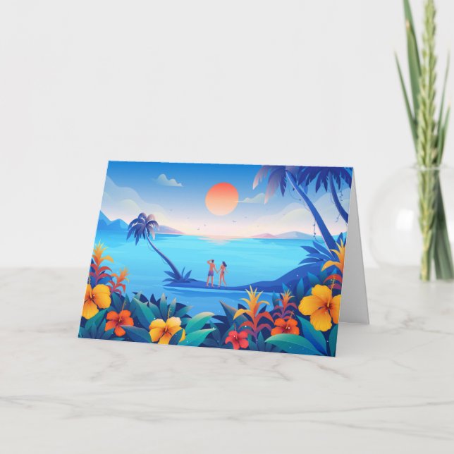 Cartes Pour Fêtes Annuelles Tropical Love - Romantic Holiday Sunset Card (Devant)