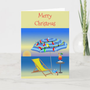 Cartes Pour Fêtes Annuelles Tropical Ocean Beach Umbrella lumières de Noël amu