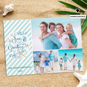 Cartes Pour Fêtes Annuelles Tropical or Nautical SEAsons Greetings   Stripe