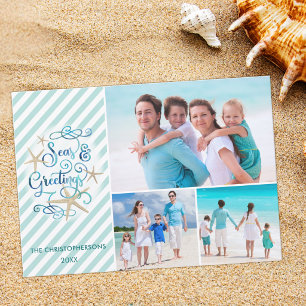 Cartes Pour Fêtes Annuelles Tropical or Nautical SEAsons Greetings Stripe